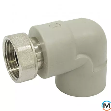 Коліно ASG 90 * перехід. пласт. з накидною гайкою 20х1/2" ППР (Сірий), Діаметр різьблення: 1/2", Колір: Сірий, Діаметр (мм): 20, фото 