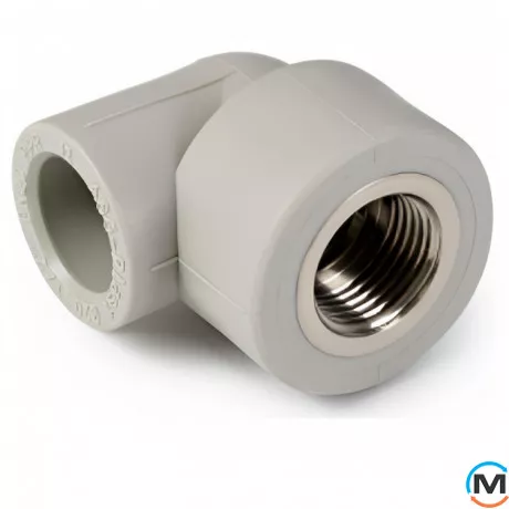 Коліно ASG із метал. внутрішнім різьбленням 20х1/2" ППР (Сірий), Тип різьблення: Внутрішня, Діаметр різьблення: 1/2", Діаметр (мм): 20, фото 