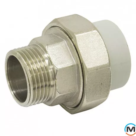 Американка ППР ASG 40x5/4" ЗР (Білий), Тип різьблення: Зовнішня, Діаметр різьблення: 1 1/4", Колір: Білий, Діаметр (мм): 40, фото 