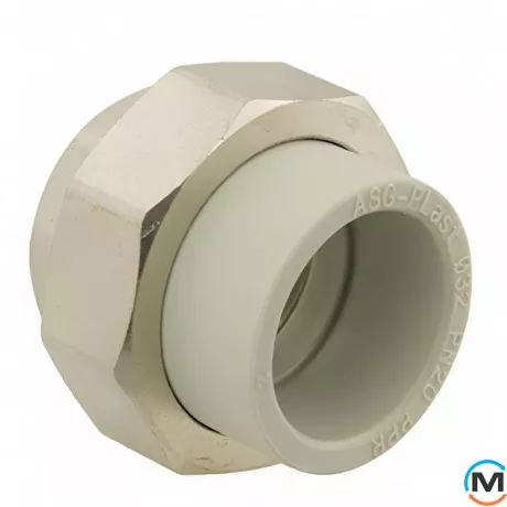 Американка ASG 50x6/4" вн. ППР (Сірий), Тип різьблення: Внутрішня, Діаметр різьблення: 6/4", Колір: Сірий, Діаметр (мм): 50, фото 