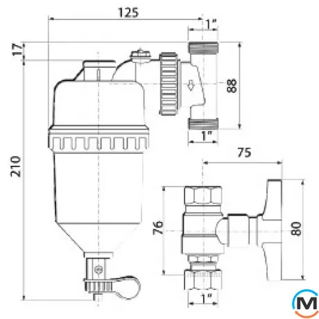 Магнитный проточный фильтр с кранами Tervix Pro Line MAGFIL2 3/4", фото , изображение 2