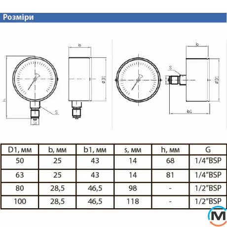 Манометр Tervix Pro Line 80 0-6 бар 1/2" рад., Виконання: Радіальний (Вертикальний), Робочий тиск (бар): 6, Діаметр корпусу (мм): 80, фото , зображення 2