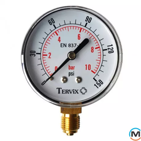 Манометр Tervix Pro Line 100 0-10бар 1/2" рад., Виконання: Радіальний (Вертикальний), Робочий тиск (бар): 10, Діаметр корпусу (мм): 100, фото 