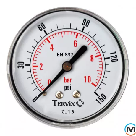 Манометр Tervix Pro Line 80 0-10 бар 1/2" рад., Виконання: Радіальний (Вертикальний), Робочий тиск (бар): 10, Діаметр корпусу (мм): 80, фото 