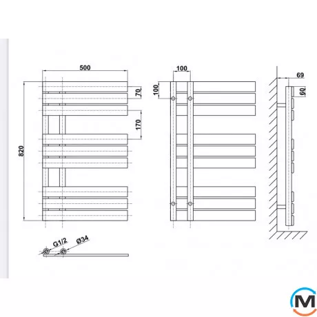 Дизайнерский полотенцесушитель ARTTIDESIGN Antibes 9/820 белый матовый, Цвет: Белый, Кол-во секций: 9, Высота (мм): 820, фото , изображение 3