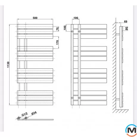 Дизайнерський сушка для рушників ARTTIDESIGN Antibes 12/1130 сірий, Колір: Сірий, Кількість секцій: 12, Висота (мм): 1130, фото , зображення 2