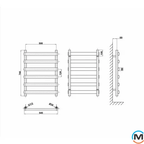 Дизайнерский полотенцесушитель ARTTIDESIGN Menton 6/744 черный матовый, Цвет: Черный, Высота (мм): 744, Кол-во секций: 6, фото , изображение 3