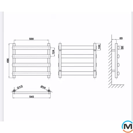 Дизайнерський сушки для рушників ARTTIDESIGN Menton 4/496 чорний матовий, Колір: Чорний, Висота (мм): 496, Кількість секцій: 4, фото , зображення 2
