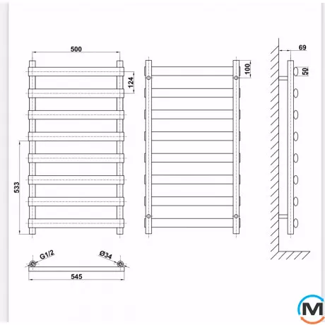 Дизайнерский полотенцесушитель ARTTIDESIGN Menton 8/992 черный матовый, Цвет: Черный, Высота (мм): 992, Кол-во секций: 8, фото , изображение 2