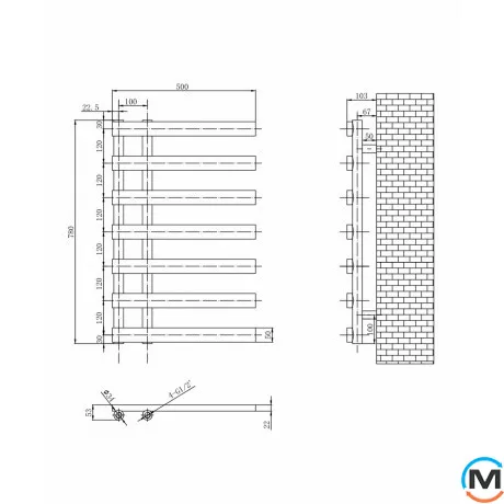 Дизайнерський сушка для рушників ARTTIDESIGN Eze 7/780 чорний матовий, Колір: Чорний, фото , зображення 2