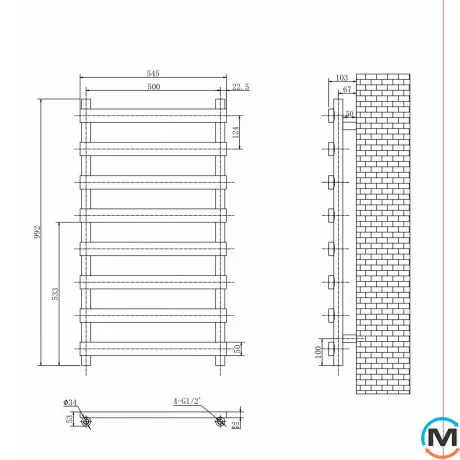 Дизайнерський сушка для рушників ARTTIDESIGN Contes 8/992 сірий матовий, Колір: Сірий, фото , зображення 2