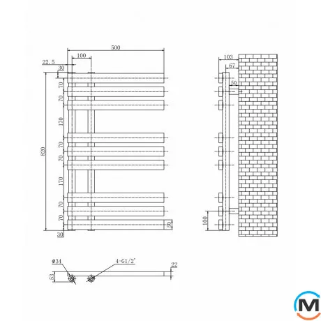 Дизайнерський сушка для рушників ARTTIDESIGN Bonson 9/820 сірий матовий, Колір: Сірий, фото , зображення 2