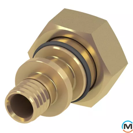 Переходник TECE прямой с накидной гайкой 16х3 / 4 "(евроконус), Тип резьбы: Накидная гайка, Диаметр резьбы: 3/4", Модификация: Под конус, Диаметр (мм): 16, Рабочее давление (бар): 10, Материал: Латунь, фото 