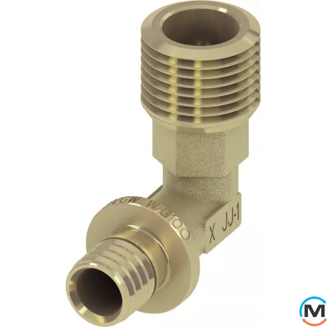 Куточок TECE 90°, із зовнішнім різьбленням 20 (18) х 3/4", Варіант: Звичайний, Тип різьблення: Зовнішня, Діаметр різьблення: 3/4", Виконання: Короткий, Діаметр (мм): 20, Робочий тиск (бар): 10, Матеріал: Латунь, фото 