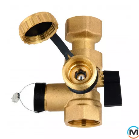 Клапан Afriso 3/4"х 3/4" для підключення розширювального бака з краном KFE, Варіант: З краном, Тип різьблення: Внутрішня/Внутрішня, Діаметр різьблення: 3/4", Виконання: Прямий, Тип ручки: Без ручки, Робочий тиск (бар): 10, Матеріал: Латунь, фото 