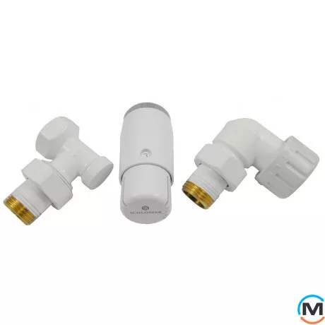 Комплект термостатический Schlosser standart mini, белый, осевой левый, Диаметр резьбы: 1/2", Исполнение: Торцевой левый, Цвет: Белый, Нулевое положение: Нет, Присоединение: М30х1,5, фото 