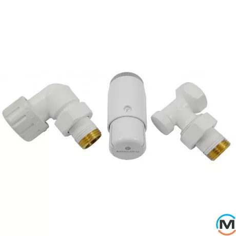 Комплект термостатический Schlosser standart mini, белый, осевой правый, Диаметр резьбы: 1/2", Исполнение: Торцевой правый, Цвет: Белый, Нулевое положение: Нет, Присоединение: М30х1,5, фото 