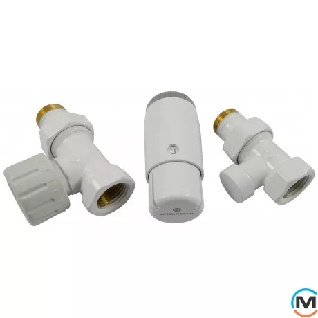 Комплект термостатический Schlosser standart mini, белый, прямой, Диаметр резьбы: 1/2", Исполнение: Прямой, Цвет: Белый, Нулевое положение: Нет, Присоединение: М30х1,5, фото 