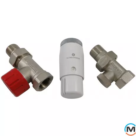 Комплект термостатический Schlosser standart mini,  никелированный, прямой, Диаметр резьбы: 1/2", Исполнение: Прямой, Цвет: Никелированный, Нулевое положение: Нет, Присоединение: М30х1,5, фото 