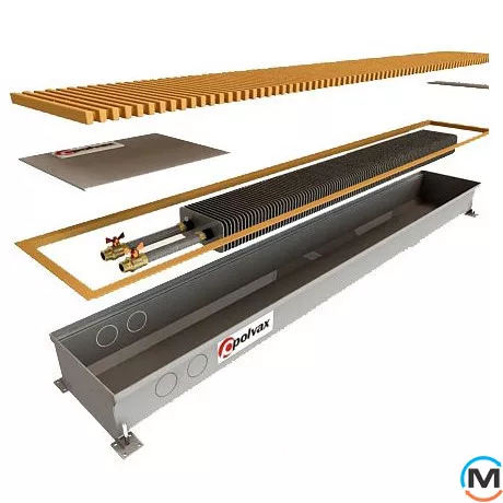 Внутрішньопідлоговий конвектор Polvax KE.230.1250.65, Тип конвектора: Без вентилятора, Корпус конвектора: Нержавіюча сталь, Кількість теплообмінників: 1, Глибина (мм): 65, Ширина (мм): 230, Довжина (мм): 1250, фото 