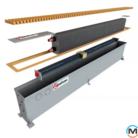 Внутрішньопідлоговий конвектор Polvax KV.135.1500.245, Тип конвектора: З вентилятором, Корпус конвектора: Нержавіюча сталь, Кількість теплообмінників: 1, Напруга вентилятора: 12 V, Глибина (мм): 245, Ширина (мм): 135, Довжина (мм): 1500, фото 