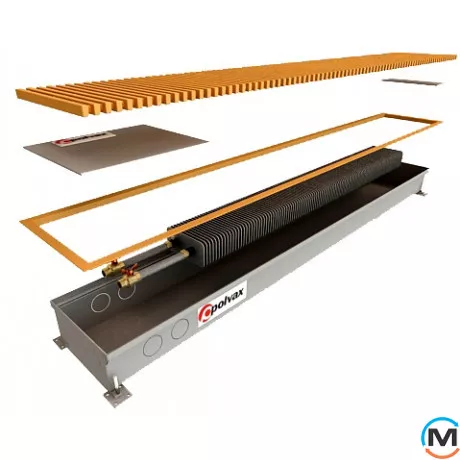 Внутрішньопідлоговий конвектор Polvax KV.230.2250.65, Тип конвектора: З вентилятором, Корпус конвектора: Нержавіюча сталь, Кількість теплообмінників: 1, Напруга вентилятора: 12 V, Глибина (мм): 65, Ширина (мм): 230, Довжина (мм): 2250, фото 