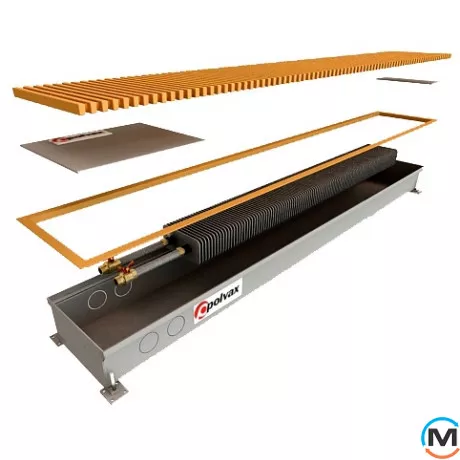 Внутрішньопідлоговий конвектор Polvax KV.230.1000.78, Тип конвектора: З вентилятором, Корпус конвектора: Нержавіюча сталь, Кількість теплообмінників: 1, Напруга вентилятора: 12 V, Глибина (мм): 78, Ширина (мм): 230, Довжина (мм): 1000, фото 