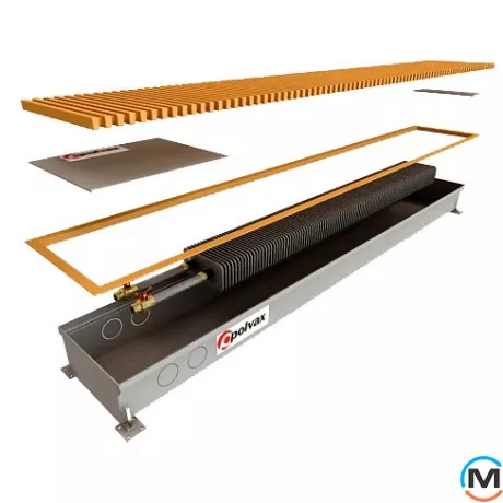 Внутрипольный конвектор Polvax KV.PLUS.PREMIUM.300.1500.120, Тип конвектора: С вентилятором, Корпус конвектора: Нержавеющая сталь, Кол-во теплообменников: 1, Напряжение вентилятора: 24 V, Глубина (мм): 120, Ширина (мм): 300, Длина (мм): 1500, фото 