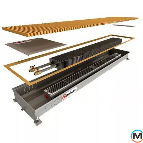 Внутрішньопідлоговий конвектор Polvax KV.D.PLUS.PREMIUM.300.1250.125, Тип конвектора: З вентилятором, Корпус конвектора: Нержавіюча сталь, Кількість теплообмінників: 1, Напруга вентилятора: 24 V, Глибина (мм): 125, Ширина (мм): 300, Довжина (мм): 1250, фото 