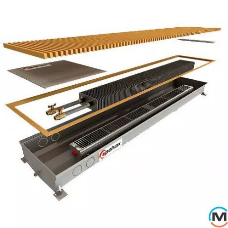 Внутрипольный конвектор Polvax KV.D.PREMIUM.300.1500.125, Тип конвектора: С вентилятором, Корпус конвектора: Нержавеющая сталь, Кол-во теплообменников: 1, Напряжение вентилятора: 24 V, Глубина (мм): 125, Ширина (мм): 300, Длина (мм): 1500, фото 