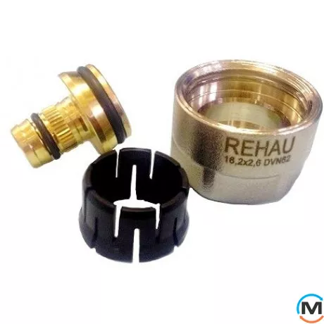 Резьбозатискне з'єднання Rehau Rautitan stabil 16х3/4", Тип різьблення: Внутрішня, Діаметр різьблення: 3/4", Модифікація: для труб stabil 16х3/4", Діаметр (мм): 16, Робочий тиск (бар): 10, Матеріал: Латунь оцинкована, фото 