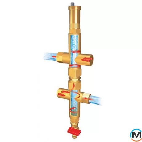 Сепаратор газу та шламу Afriso 28кВт. Вхід усередину. 3/4", вихід внутр. 3/4", Варіант: на 28 кВт, Матеріал: Латунь, фото 
