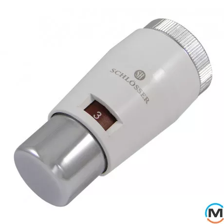 Термостатическая головка Schlosser MINI белая-хром M30X1,5, Исполнение: Механическая, Цвет: Белый-Хром, Нулевое положение: Нет, Присоединение: М30х1,5, фото 
