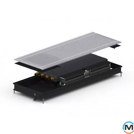 Внутрішньопідлоговий конвектор Carrera CV2.Black.380.3000.65, Тип конвектора: З вентилятором, Корпус конвектора: Метал у чорному кольорі, Кількість теплообмінників: 2, Глибина (мм): 65, Ширина (мм): 380, Довжина (мм): 3000, фото 