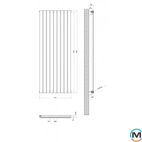 Дизайнерський радіатор вертикальний ARTTIDESIGN Livorno 9/1600/612/50 білий матовий, Колір: Білий, Висота (мм): 1600, Глибина (мм): 93, Кількість секцій: 9, Довжина (мм): 612, фото , зображення 3