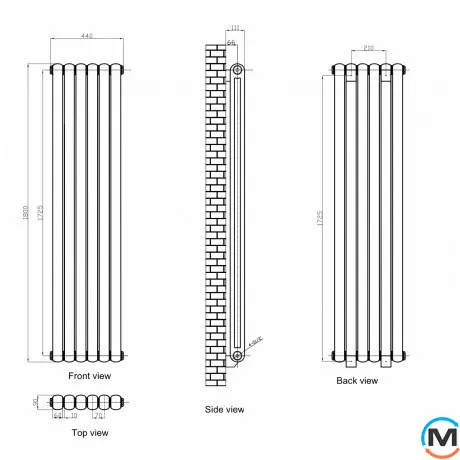 Вертикальний дизайнерський радіатор ARTTIDESIGN Verona 6/1800/440 білий матовий, Колір: Білий, Висота (мм): 1800, Кількість секцій: 6, Довжина (мм): 440, фото , зображення 4