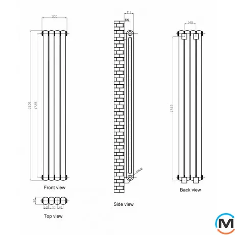 Вертикальный дизайнерский радиатор ARTTIDESIGN Verona 4/1800/300 белый матовый, Цвет: Белый, Высота (мм): 1800, Кол-во секций: 4, Длина (мм): 300, фото , изображение 4