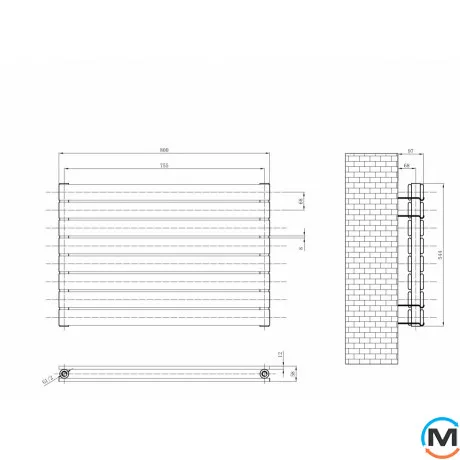 Горизонтальний дизайн радіатор ARTTIDESIGN Livorno II G 8/544/800 білий матовий, Колір: Білий, Висота (мм): 544, Глибина (мм): 97, Кількість секцій: 8, Довжина (мм): 800, фото , зображення 4