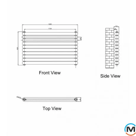 Горизонтальний дизайн радіатор ARTTIDESIGN Sora 10/600/1200 чорний матовий, Виконання: Горизонтальний, Колір: Чорний, Висота (мм): 600, Глибина (мм): 110, Довжина (мм): 1200, фото , зображення 4