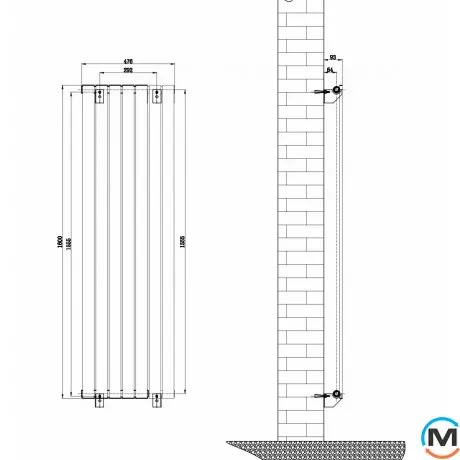 Вертикальний дизайнерський радіатор ARTTIDESIGN Livorno 7/1600/476/50 сірий матовий, Колір: Сірий, Висота (мм): 1600, Глибина (мм): 93, Кількість секцій: 7, Довжина (мм): 476, фото , зображення 3
