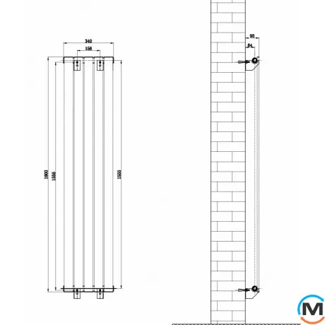 Дизайнерський радіатор вертикальний ARTTIDESIGN Livorno 5/1600/340/50 білий матовий, Колір: Білий, Висота (мм): 1600, Глибина (мм): 93, Кількість секцій: 5, Довжина (мм): 340, фото , зображення 4
