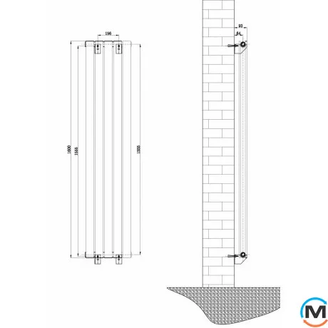 Вертикальний дизайнерський радіатор ARTTIDESIGN Livorno II 5/1600/340/50 сірий матовий, Виконання: Вертикальний, Колір: Сірий, Висота (мм): 1600, Глибина (мм): 93, Кількість секцій: 5, Довжина (мм): 340, Макс. Температура (град.): 90, фото , зображення 3