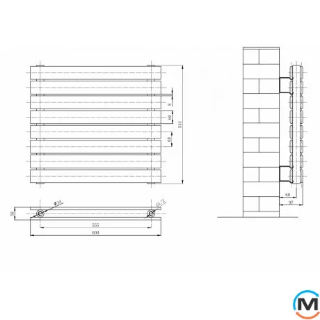 Горизонтальный дизайн радиатор ARTTIDESIGN Livorno II G 8/544/600 серый матовый, Цвет: Серый, Высота (мм): 544, Глубина (мм): 97, Кол-во секций: 8, Длина (мм): 600, фото , изображение 4