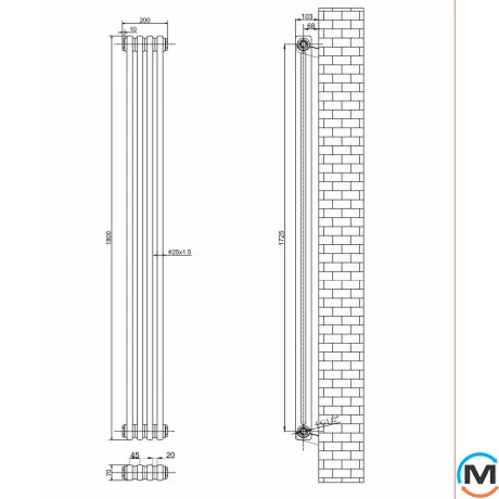 Вертикальный дизайнерский радиатор ARTTIDESIGN Bari II 4/1800/200 серый матовый, Подключение радиатора: Боковое, Исполнение: Вертикальный, Цвет: Серый, Высота (мм): 1800, Ширина (мм): 200, Количество рядов: 2, фото , изображение 4