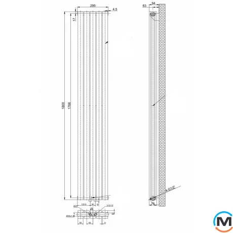 Вертикальний дизайнерський радіатор ARTTIDESIGN Terni II 5/1800/295/50 сірий матовий, Підключення радіатора: Нижнє, Виконання: Вертикальний, Колір: Сірий, Висота (мм): 1800, Кількість секцій: 5, Довжина (мм): 295, Глибина (мм): 99, Кількість рядів: 2, фото , зображення 3
