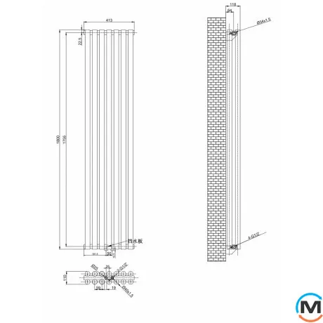 Вертикальний дизайнерський радіатор ARTTIDESIGN Matera II 7/1800/413/50 чорний матовий, Колір: Чорний, Кількість секцій: 7, Довжина (мм): 413, фото , зображення 4