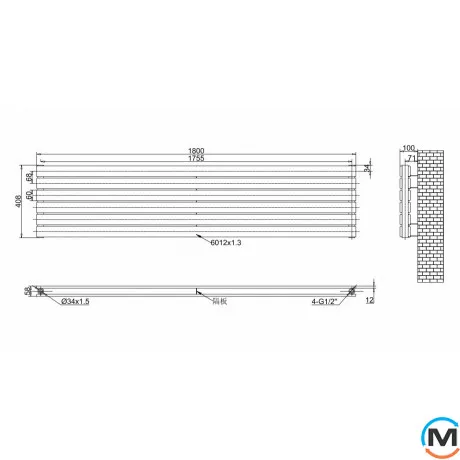 Горизонтальний дизайн радіатор ARTTIDESIGN Livorno II G 6/408/1800 білий матовий, Колір: Білий, Висота (мм): 408, Глибина (мм): 103, Кількість секцій: 6, Довжина (мм): 1800, фото , зображення 4