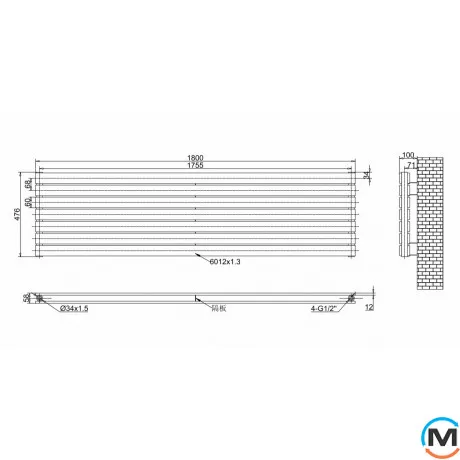 Горизонтальний дизайн радіатор ARTTIDESIGN Livorno II G 7/476/1800 білий матовий, Підключення радіатора: Нижнє, Виконання: Горизонтальний, Колір: Білий, Висота (мм): 476, Кількість секцій: 7, Довжина (мм): 1800, Глибина (мм): 103, Кількість рядів: 2, фото , зображення 4