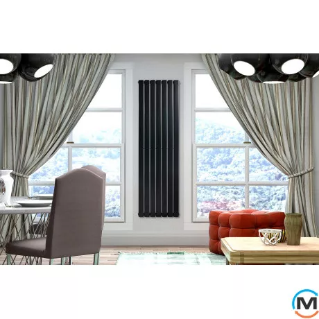 Вертикальний дизайнерський радіатор ARTTIDESIGN Livorno 7/1800/476/50 чорний матовий, Підключення радіатора: Нижнє, Виконання: Вертикальний, Колір: Чорний, Висота (мм): 1800, Кількість секцій: 7, Довжина (мм): 476, Глибина (мм): 93, Кількість рядів: 1, фото , зображення 4