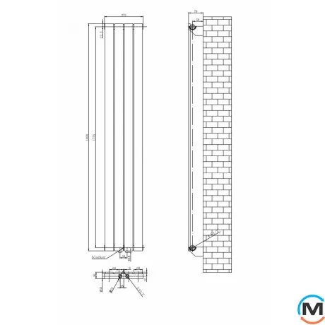 Дизайнерський радіатор вертикальний ARTTIDESIGN Livorno 4/1800/272/50 білий матовий, Підключення радіатора: Нижнє, Виконання: Вертикальний, Колір: Білий, Висота (мм): 1800, Кількість секцій: 4, Довжина (мм): 272, Глибина (мм): 93, Кількість рядів: 1, фото , зображення 3